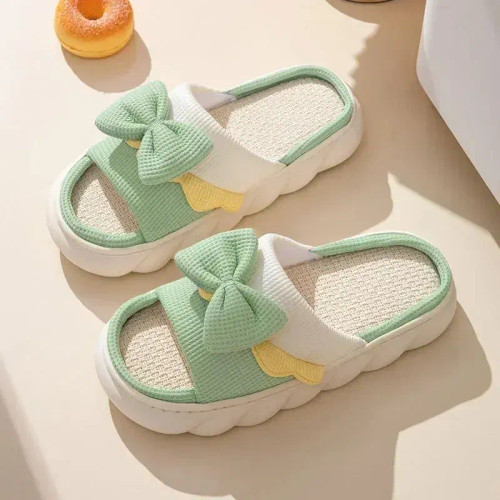 Color: Straw, Shoe Size: 38 - Linen Slippers Women Indoor Slippers Comzy Anti-Slip House Cotton Sho F640-12000039914855179