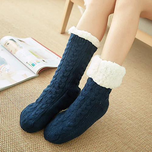 Color: ROYAL BLUE, Shoe Size: 39 - Glglgege twist stripes Winter Women Socks Women Non-slip Adult F F640-10000015394608048