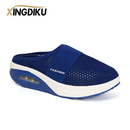 Color: Blue, Shoe Size: 36 - Air Cushion Slip-On Women Walking Shoes Orthopedic Diabetic Ladies Pla F640-12000036665308744