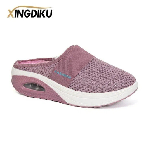 Color: Pink, Shoe Size: 39 - Air Cushion Slip-On Women Walking Shoes Orthopedic Diabetic Ladies Pla F640-12000036665308774