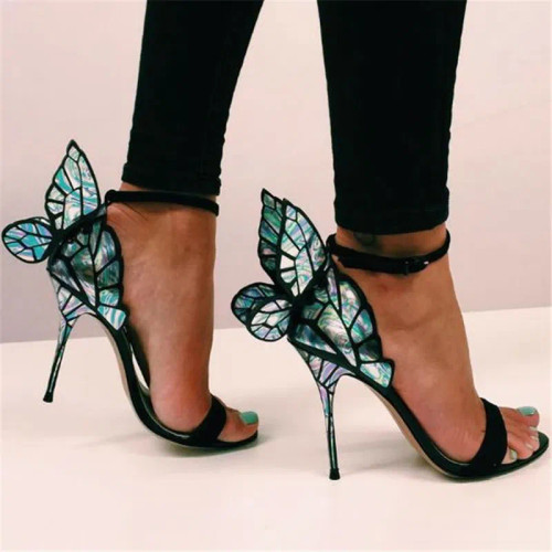 Color: Light green, Shoe Size: 7.5 - Women Summer Sandals Fashion Embroidered Satin Butterfly High  F640-12000026698878260