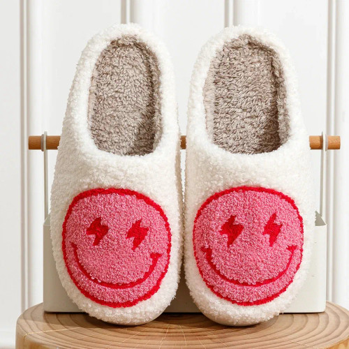 Color: Yellow, Shoe Size: 5 - Super Cute Lightning Smile Face Slippers For Women House Funny Ladies F640-12000037922833553