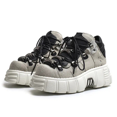 Color: Clear, Shoe Size: 45 - Punk Style Women Sneakers Lace-up 6CM Platform Shoes Woman Creepers F F640-12000042136996474