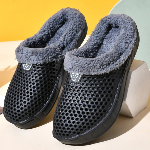 Color: black, Shoe Size: 40 - Couple Style Men's and Women's Cotton Slippers Winter Warm Plus Velve F640-12000043895941190