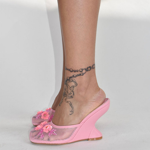 Fashion Women Summer Wedges Mesh Shoes For Woman's Flower Round Toe Slip-On Hollow High Heeled sand F640-3256808319247780