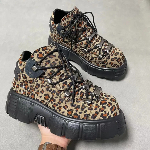 Color: Blue, Shoe Size: 38 - Punk Style Women Sneakers Lace-up 6CM Platform Shoes Woman Creepers Fe F640-12000031761762100
