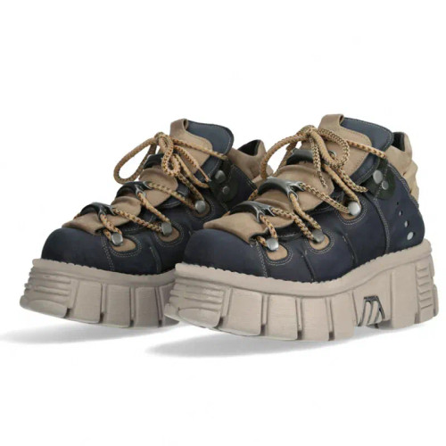 Color: SKY BLUE, Shoe Size: 35 - Punk Style Women Sneakers Lace-up 6CM Platform Shoes Woman Creeper F640-12000031761762104