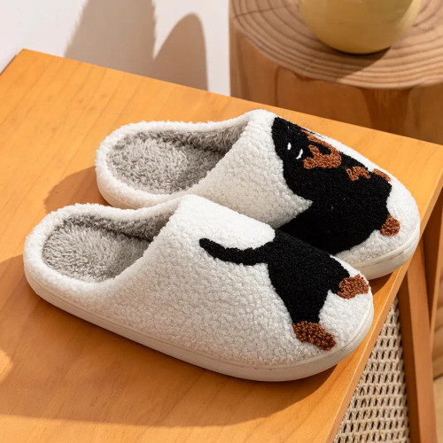 Color: WHITE, Shoe Size: 3.5 - Winter Women's Slippers Cute and Interesting Cartoon Little Black Do F640-12000040717948747
