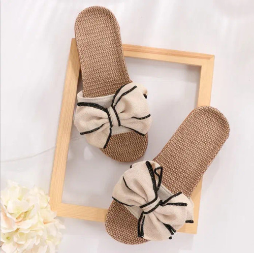Color: Beige, Shoe Size: 37 - Mntrerm 2024 New Casual Sneakers For Home Slippers Summer Bow-knot So F640-66783956750