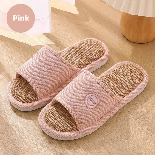 Color: black, Shoe Size: 14.5 - Linen Slippers Indoor Home Breathable Women Men Slides Linen Couple F640-12000039932948069