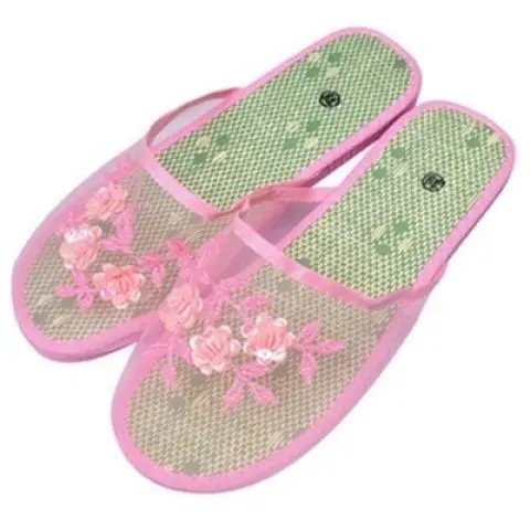 Women Indoor Slippers Sequin Flat Shoes Cool Lady Summer Hollow Mesh Beach Flip Flops Casual Baotou F640-3256806592060209