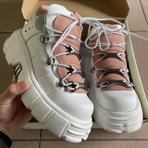 Color: Navy Blue, Shoe Size: 45 - Punk Style Women Sneakers Lace-up 6CM Platform Shoes Woman Creepe F640-12000042136996494