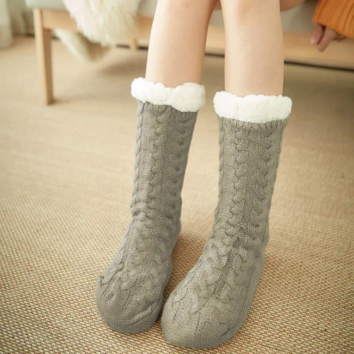 Color: Dark Grey, Shoe Size: 39 - Glglgege twist stripes Winter Women Socks Women Non-slip Adult Fl F640-10000015394608058