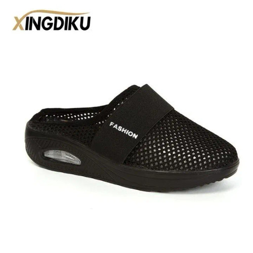 Color: black, Shoe Size: 37 - Air Cushion Slip-On Women Walking Shoes Orthopedic Diabetic Ladies Pl F640-12000036665308736