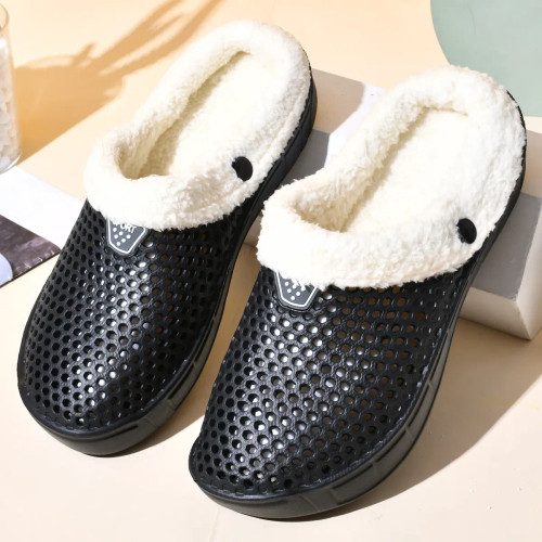 Color: Ivory, Shoe Size: 38 - Couple Style Men's and Women's Cotton Slippers Winter Warm Plus Velve F640-12000043895941248