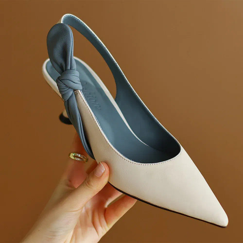 Color: Blue, Shoe Size: 39 - JOCHEBED HU?‘Summer Genuine Leather Shoes Women Pointed Toe Thin Heel  F640-12000028964541358