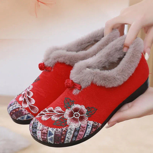 Color: Red, Shoe Size: 37 - Women?™s warm Plucked thickened shoes fashion embroidery patchwork shoe F640-12000041035319551