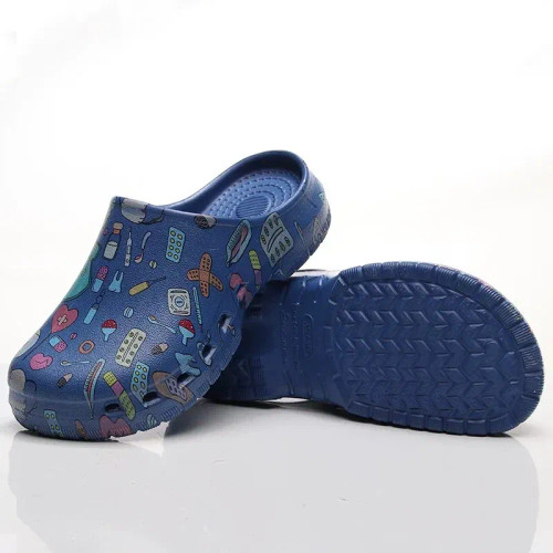 Color: Olivine, Shoe Size: 41-42 - Medical print Nurse Clogs EVA Surgical Slippers Lightweight Non- F640-12000043378540742