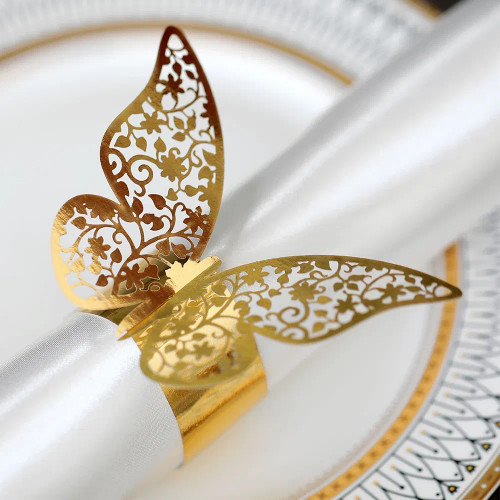 Color: Fluorescence Yellow - 50Pcs Butterfly Paper Rings Napkins Holders Towel Buckle for Wedding B F640-12000035294044129
