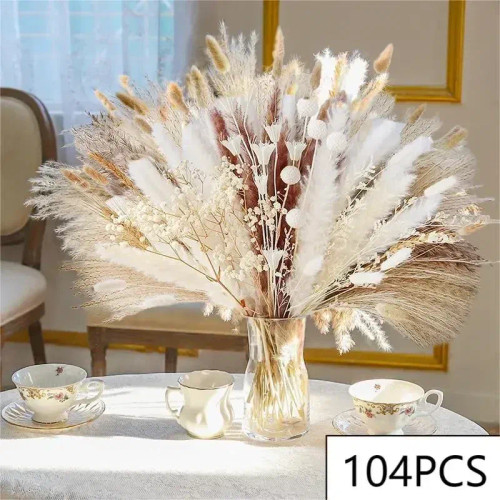 Color: Gold - 105pcs Natural Dried Flowers Pampas Floral Bouquet Boho Country Home Decoration Rabbi F640-12000036340401379