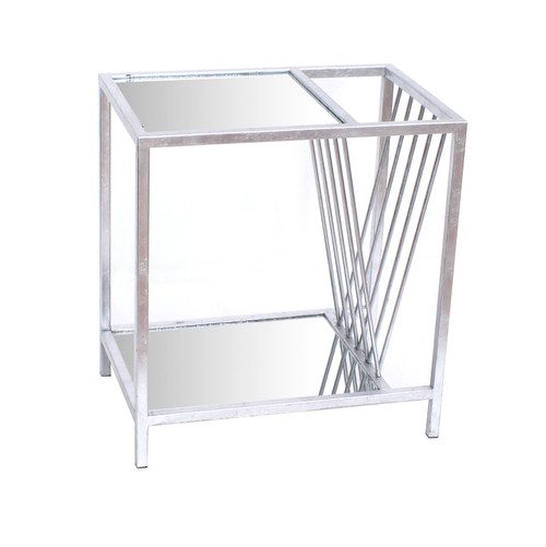 24" Silver Mirrored Glass And Iron End Table With Shelf N270-274431