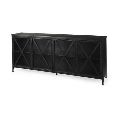 16" Black Iron Sideboard with Four Glass Doors N270-380242