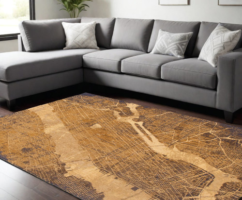 6' X 8' Yellow Abstract Non Skid Area Rug N270-551760