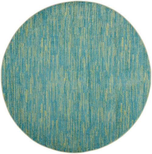 6' X 6' Blue And Green Round Striped Non Skid Indoor Outdoor Area Rug N270-479795