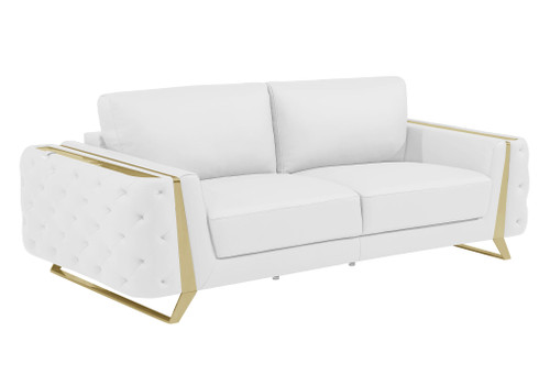 90" White Italian Leather Sofa With Gold Legs N270-491053