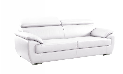 86" White Leather Sofa With Silver Legs N270-329523