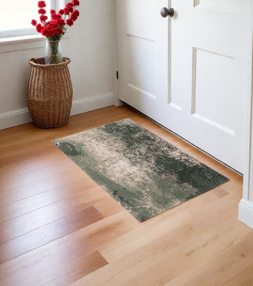 3' X 5' Beige and Green Abstract Non Skid Area Rug N270-548514