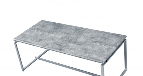 47" Silver And Faux Concrete Pvc Veneer Rectangular Coffee Table N270-490526