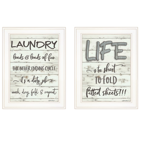 Set Of Two Loads of Fun 1 White Framed Print Bathroom Wall Art N270-407106