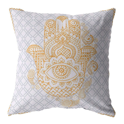 16" Gold Gray Hamsa Suede Zippered Throw Pillow N270-410729