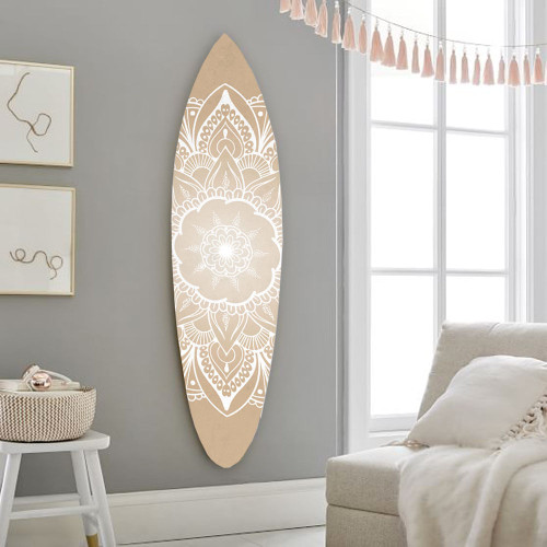 76" X 18" X 1" Wood and Tan Tranquility Surfboard Wall Art N270-370403