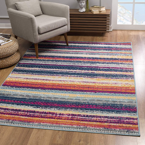 2' X 10' Multicolor Irregular Stripe Boho Runner Rug N270-393145
