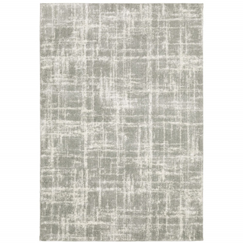 5' X 8' Grey And Ivory Abstract Shag Power Loom Stain Resistant Area Rug N270-509881
