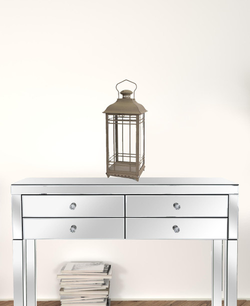 Set of Three Brown Glass and Metal Geometric Floor Lantern Candle Holders N270-517558