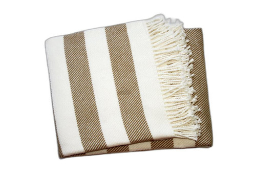 Cream and Stone Slanted Stripe Fringed Throw Blanket N270-475719