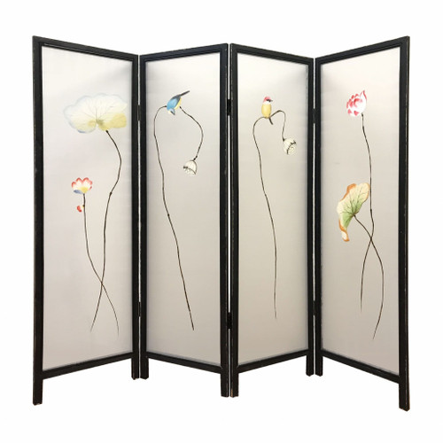 63" Black and White Fabric Folding Four Panel Screen Room Divider N270-342766