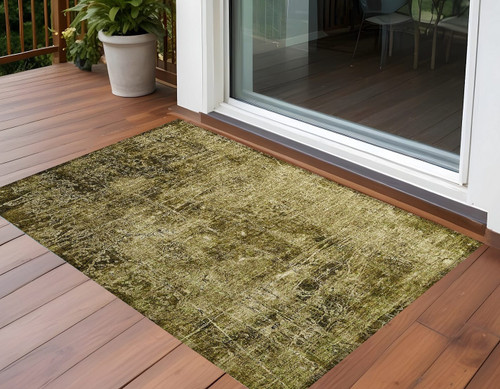 3' X 5' Green Abstract Washable Non Skid Indoor Outdoor Area Rug N270-563091