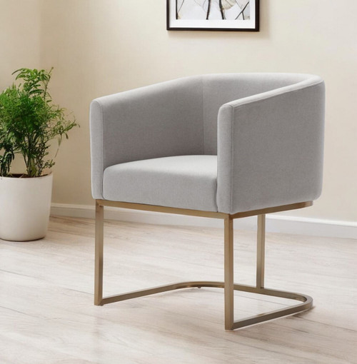 Light Gray And Antiqued Brass Upholstered Fabric Dining Arm Chair N270-487977