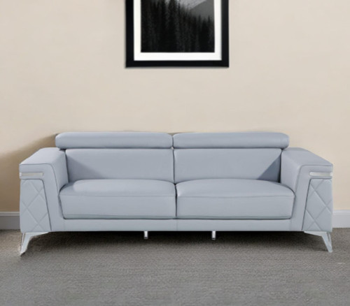 89" Light Blue Italian Leather Sofa With Silver Legs N270-534157