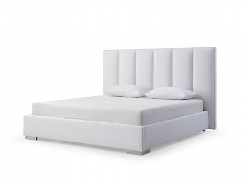 Queen White Upholstered Channel Tufted Velvet Bed Frame N270-486078