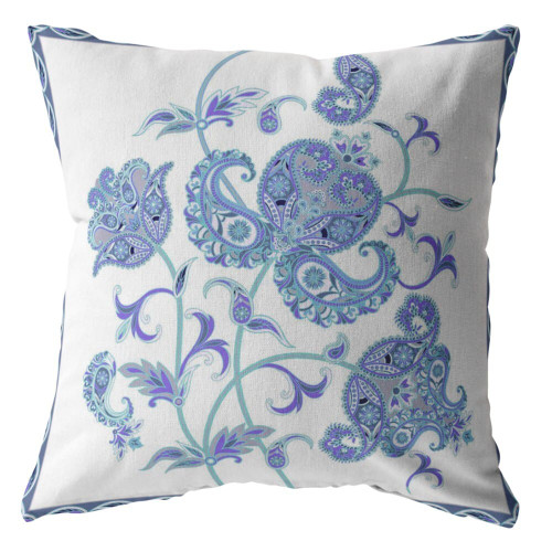 18" Blue White Wildflower Zippered Suede Throw Pillow N270-410852