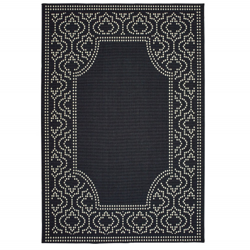 2' X 4' Black and Ivory Stain Resistant Indoor Outdoor Area Rug N270-507678