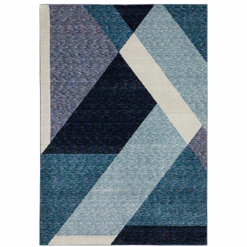 10' X 13' Blue Purple Grey and Teal Geometric Power Loom Area Rug N270-510838