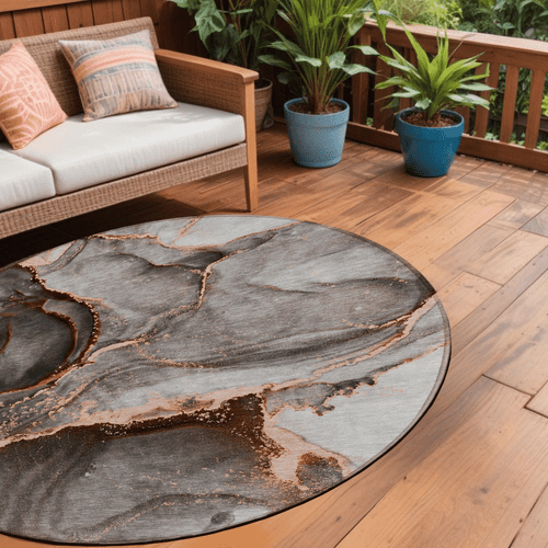 8' Round Peach Round Abstract Washable Non Skid Indoor Outdoor Area Rug N270-560632