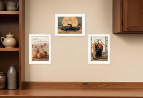 Set Of Three Harvest Moon White Framed Print Kitchen Wall Art N270-407945