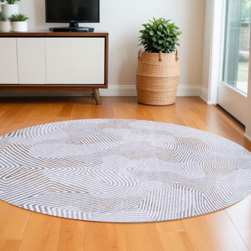 5' White Round Abstract Non Skid Area Rug N270-548758